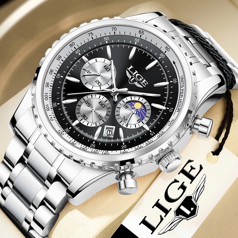Men Watch Quartz Date Luminous Waterproof Stainless Steel Casual Wristwatch Gift