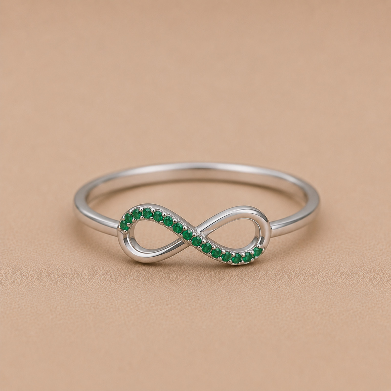 925 Sterling Silver Emerald Green Infinity Ring | Dainty Promise Wedding Band
