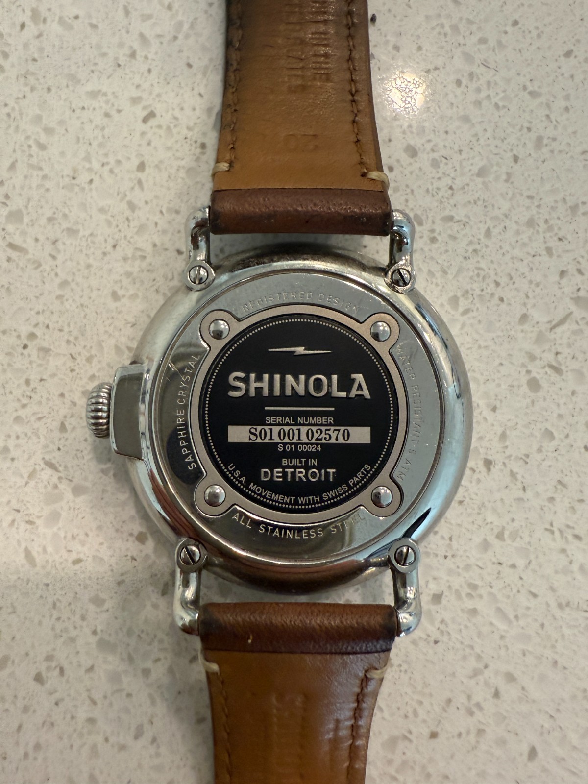 Shinola Runwell Argonite 1069 Quartz Unisex Slate Blue/Brown Leather Watch 41mm