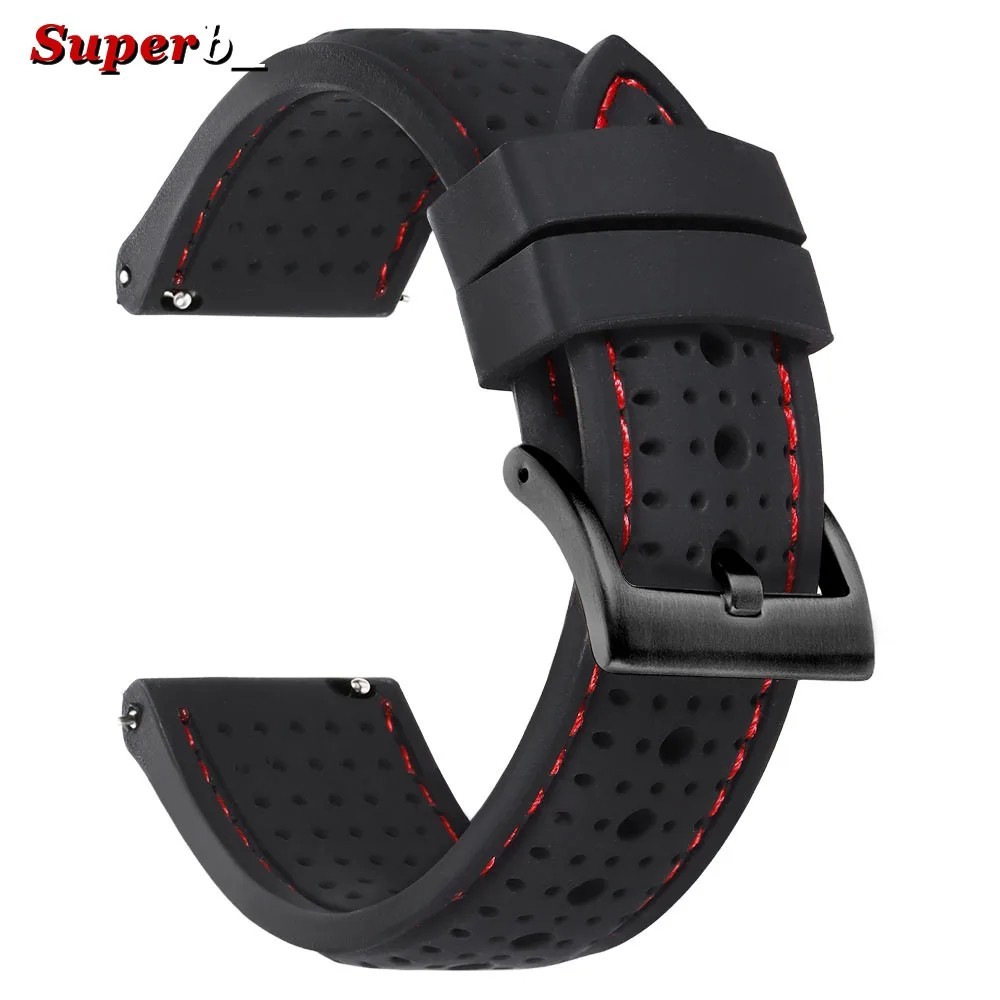 Universal Silicone Watch Band Strap Rubber Waterproof Men’s Black 19-24MM Hoop