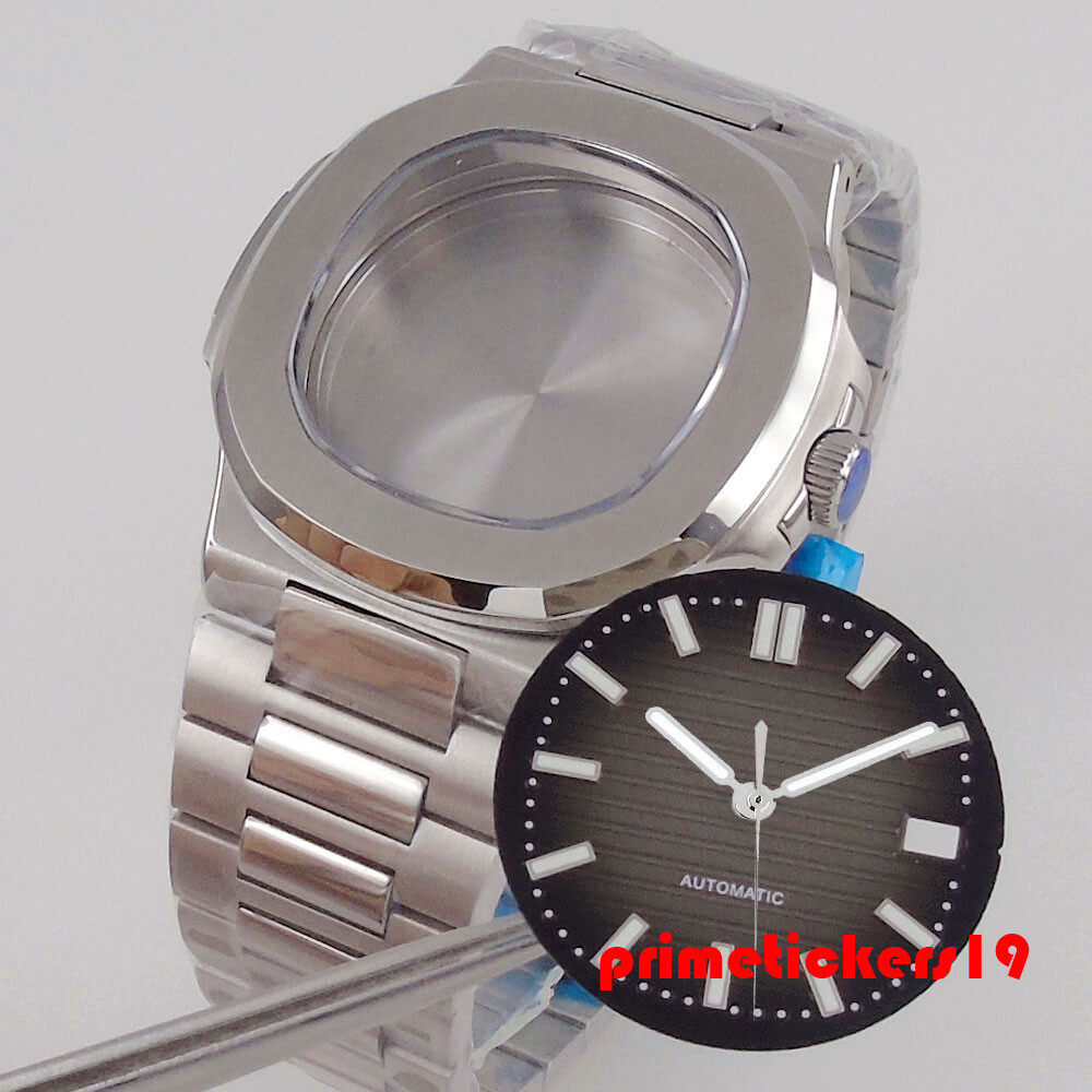 Square Brushed 40mm Watch Case Sapphire Bracelet Dial Hands Set Fit NH35 NH36