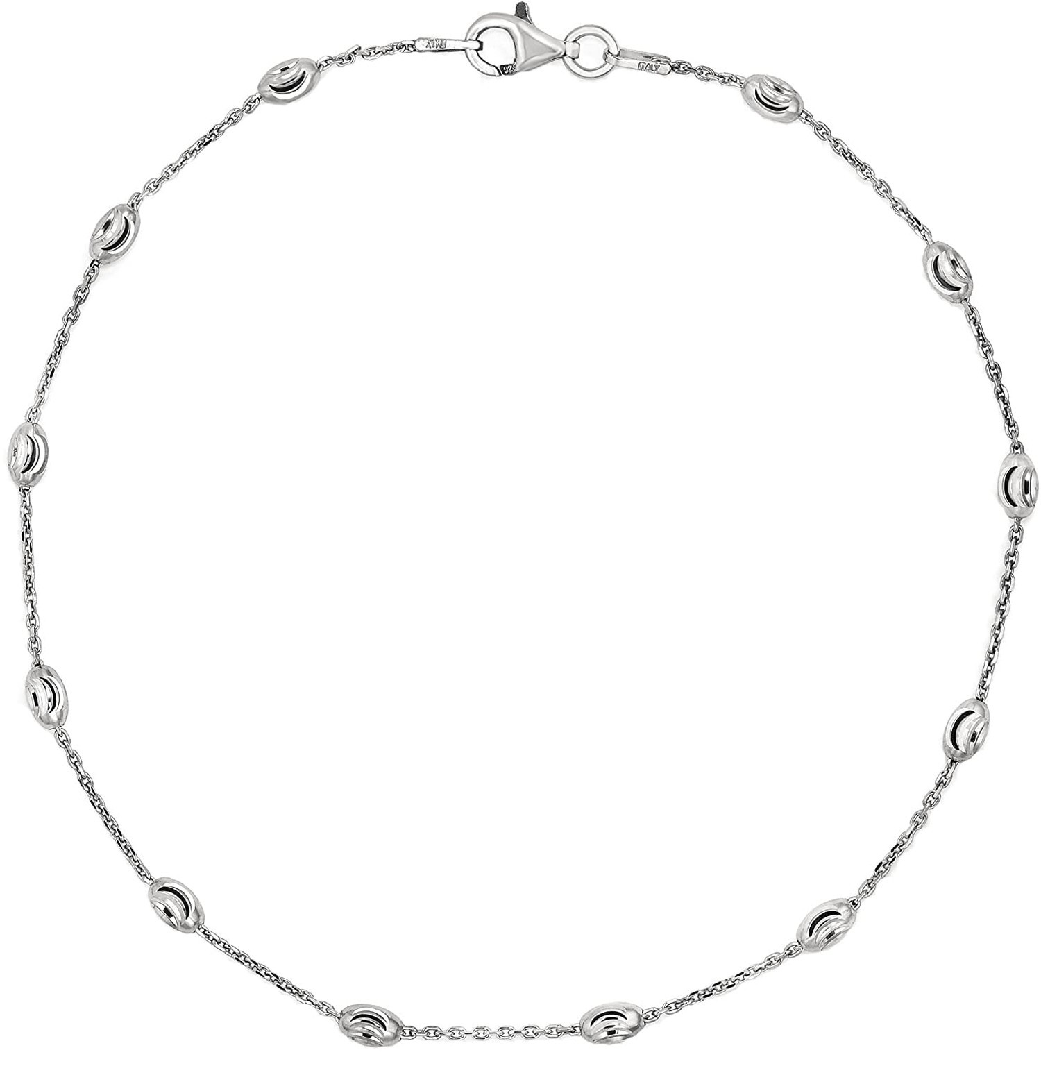 Savlano 18K Gold Plated Over 925 Sterling Silver Station Oval Moon Bead Ankle…
