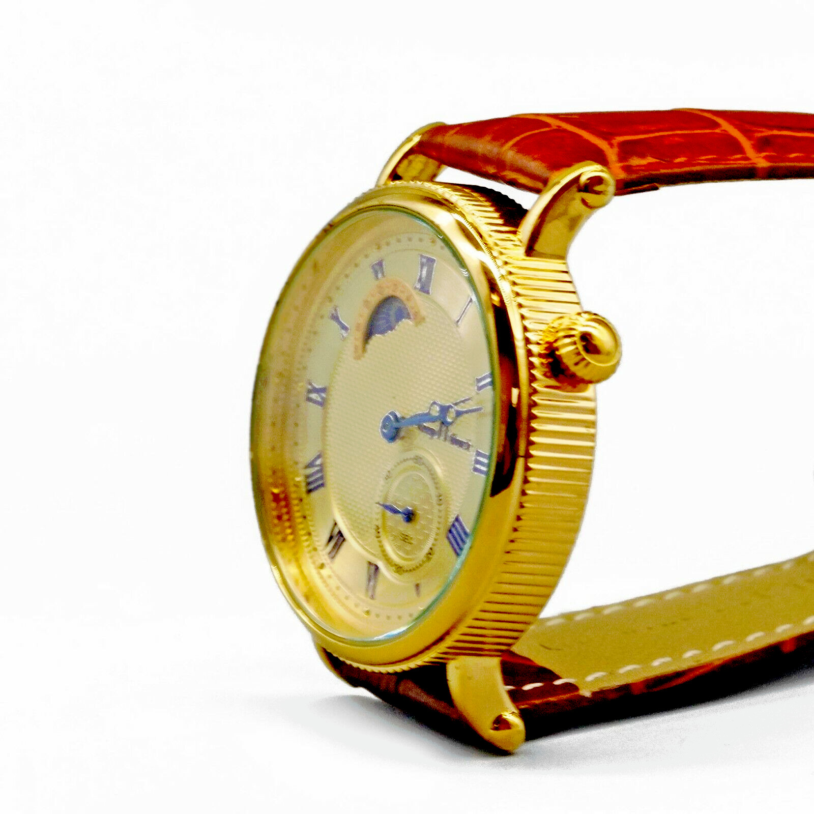 Gentleman’s Friend Yellow Gold Watch Brown Leather Strap Classic Luxury Style
