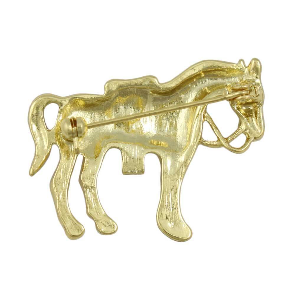 Brown Enamel Horse with Crystal Saddle Brooch Pin – PRA418D