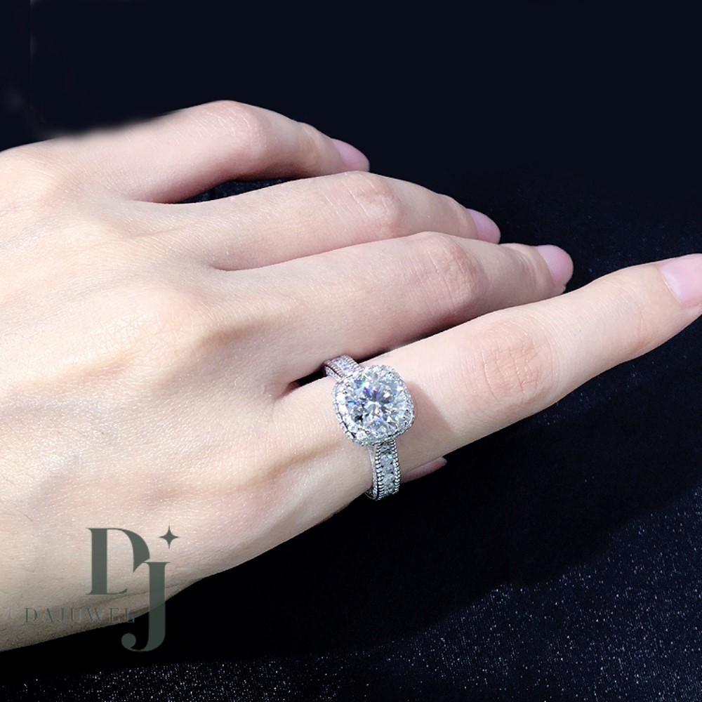 Moissanite Halo Engagement Ring Excellent Round Cut 2.70 CT Solid 14K White Gold