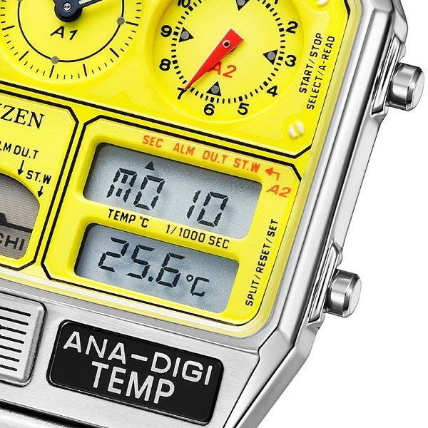 Citizen JG2170-59Y Record Label Ana-Digi Temp Yellow Quartz Watch JDM New