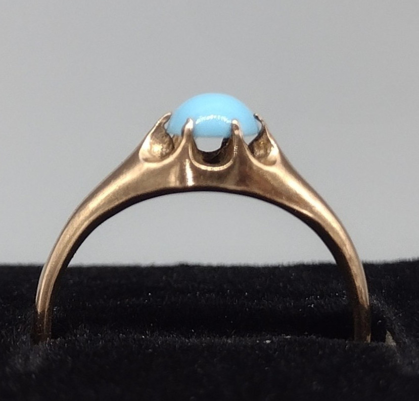 1890’s Victorian 14k Persian Robin’s Egg Turquoise Antique Belcher Ring Sz 5.75