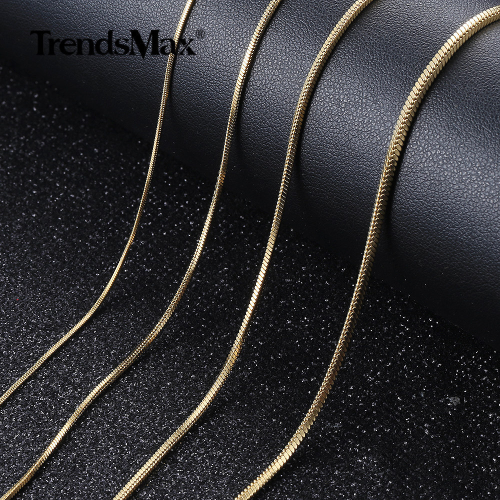 0.9-2.0mm Gold Plated Stainless Steel Square Snake Chain Necklace Women Men Link