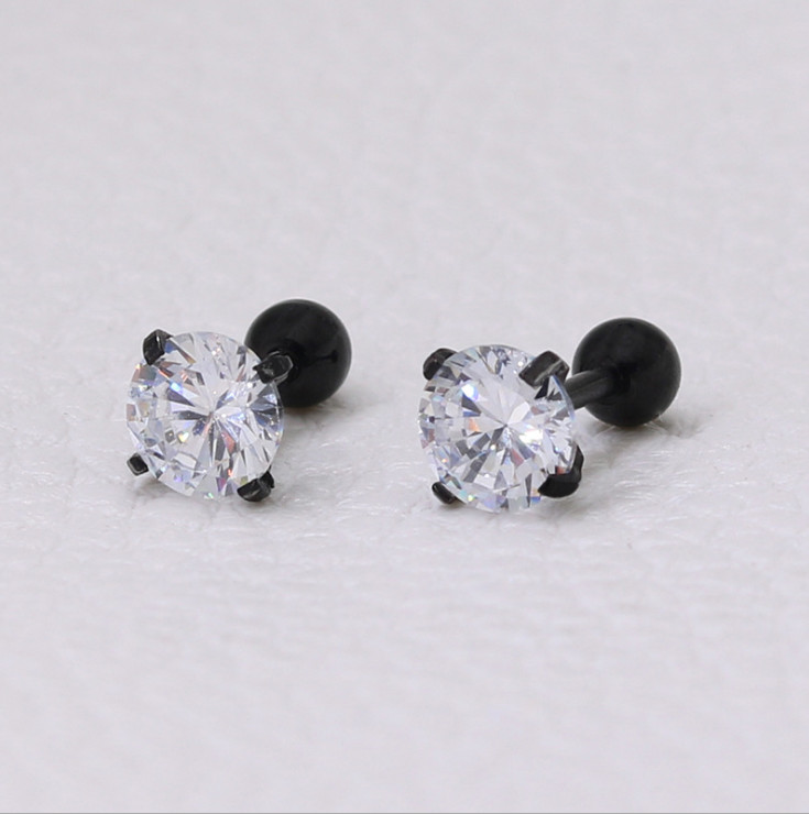 2Pcs Surgical Stainless Steel Round CZ Earrings Screw Back Ear Studs Men Women