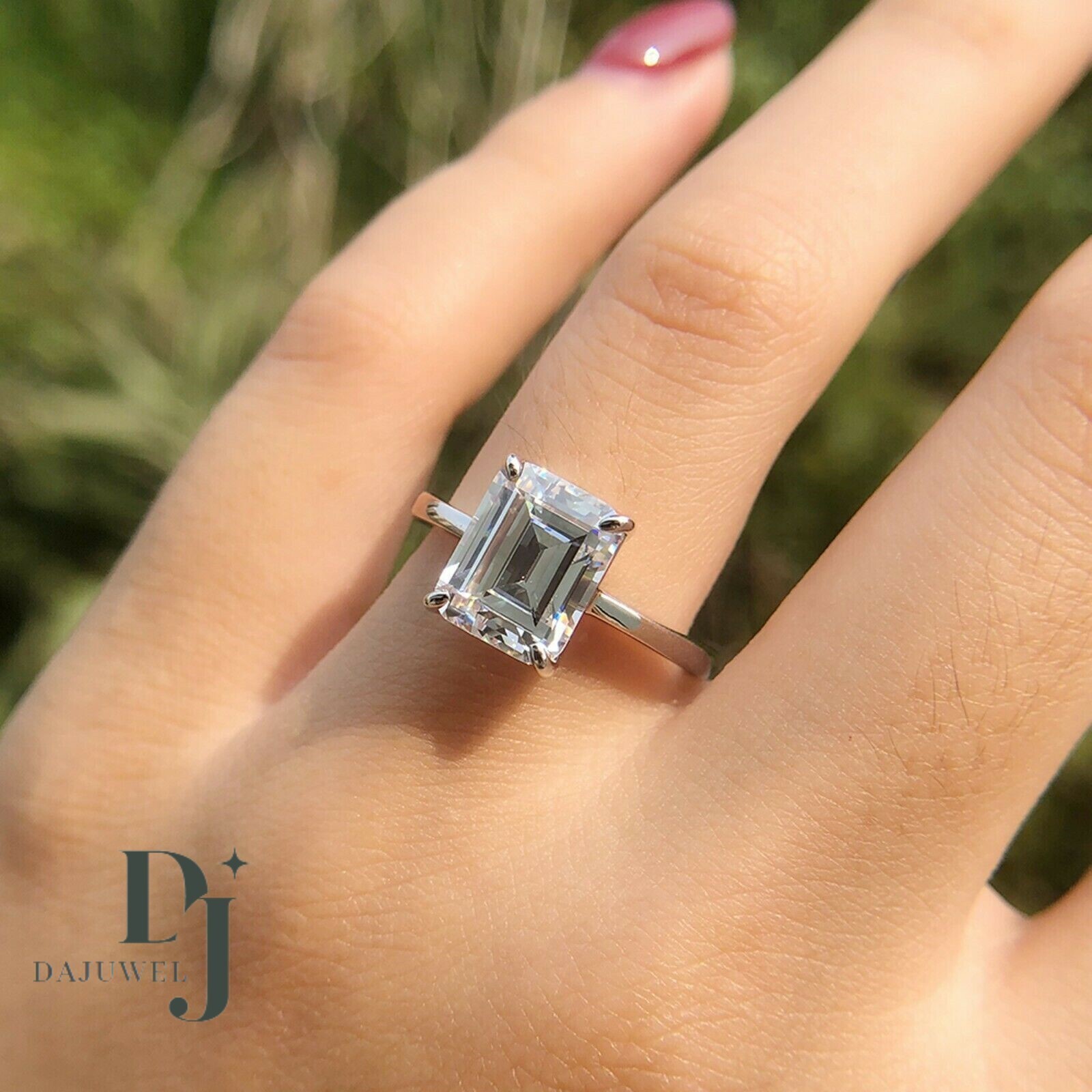 Moissanite Solitaire Engagement Ring Solid 14K White Gold 1.50 Carat Emerald Cut