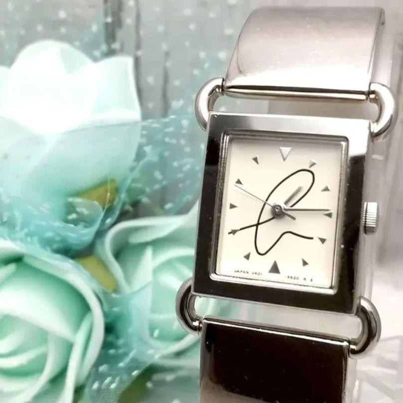 Working Agnes B Bangle Watch Rectangular Brand Logo Ladies
