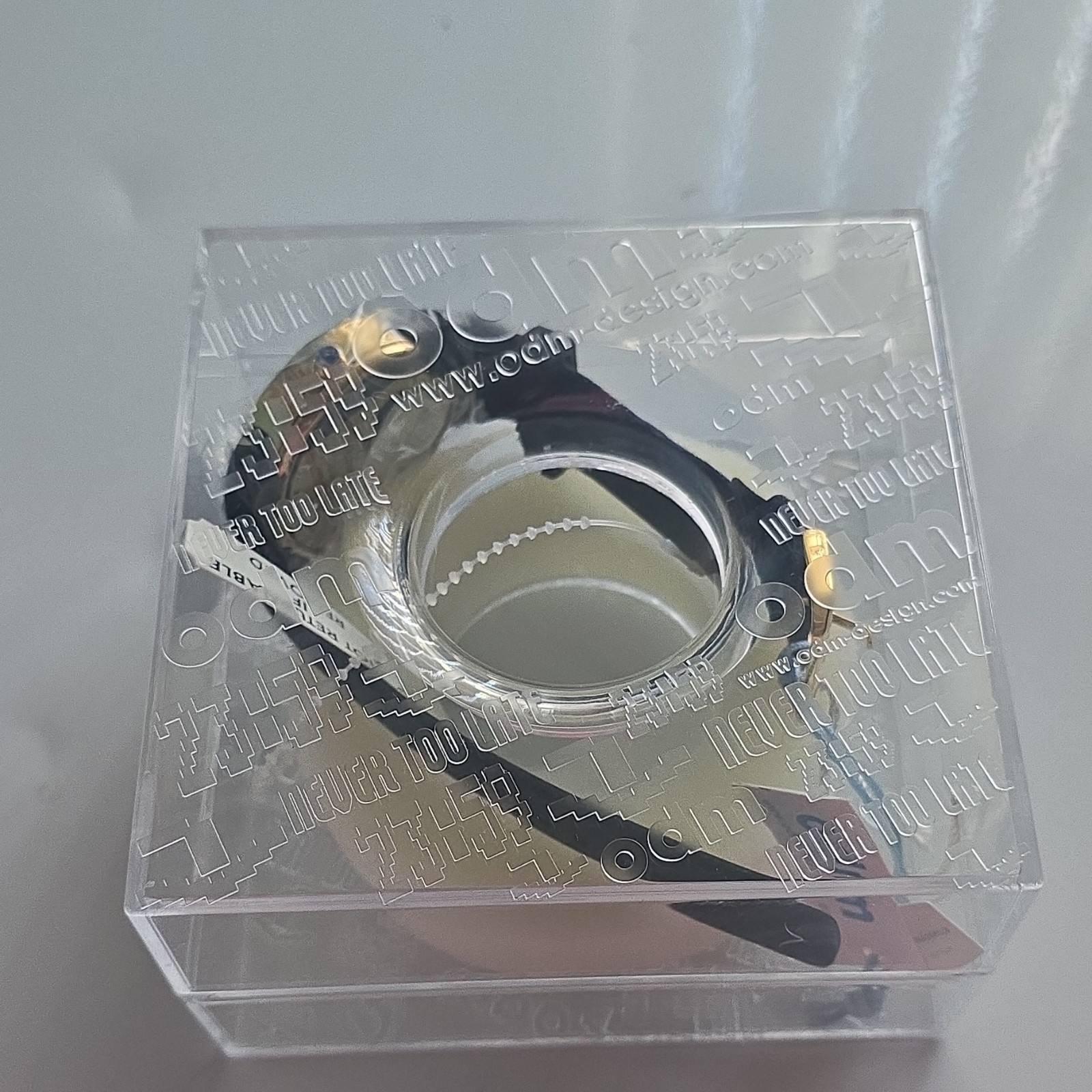odm SKY WALK DD151C-06 Swarovski Crystals Gold/Clear Dial Black Band Wristwatch