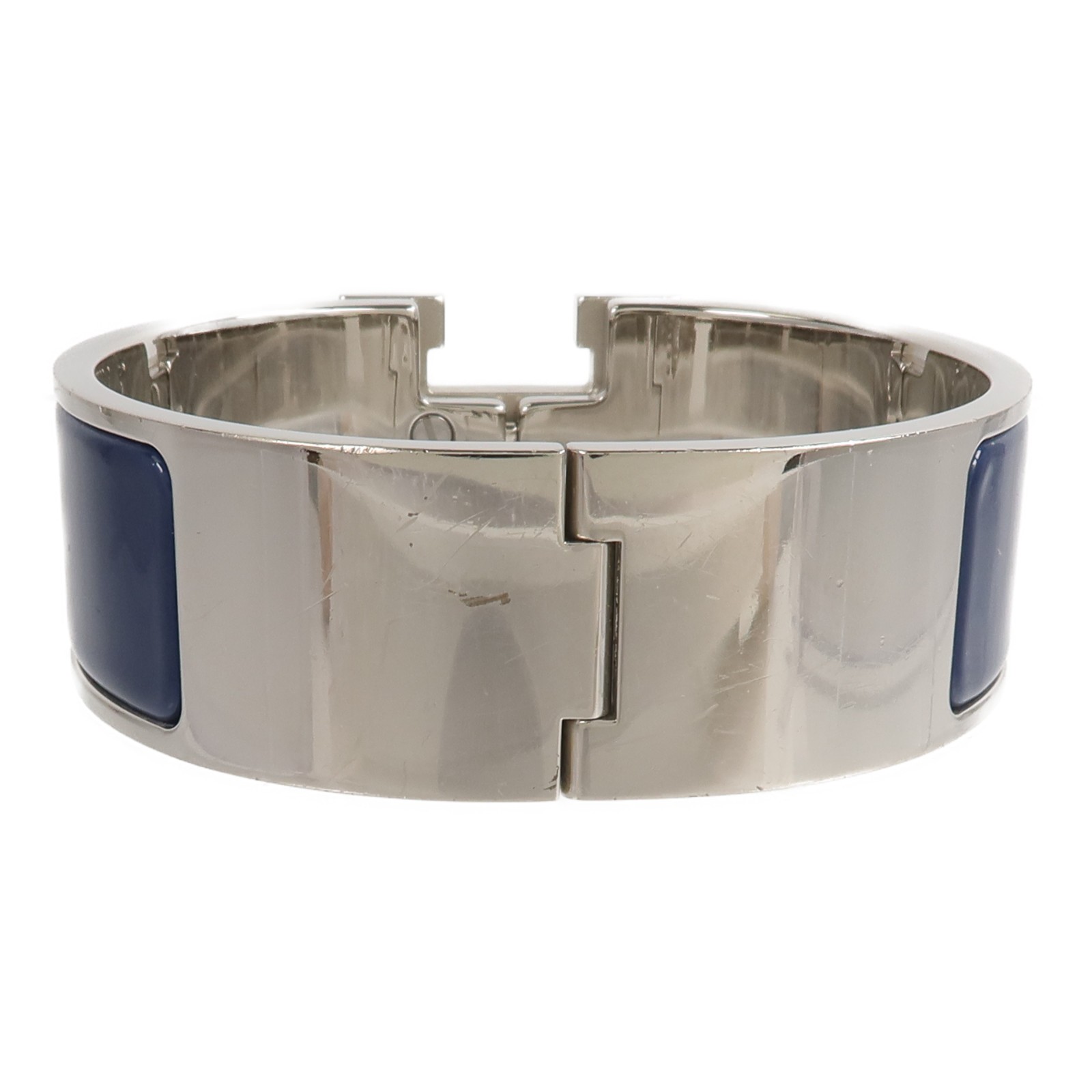 HERMES Clic Clac H Bracelet Metal Enamel Silver Bleu Abysse