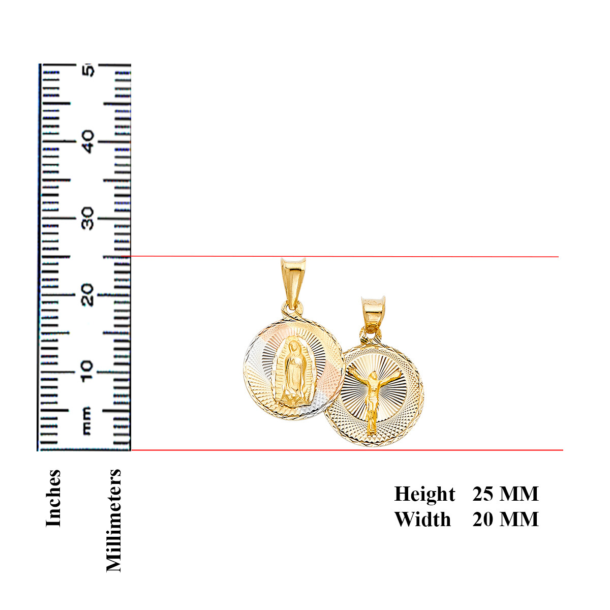 GOLD-14K 3 Color DC 2 Side Virgin Mary & Jesus Religious Charm Pendant For Chain
