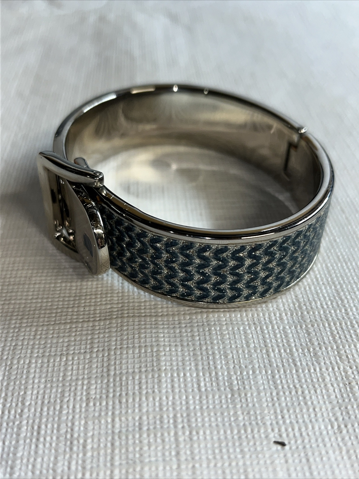 Parker Daniels Hinged METALLIC BLUE & RHODIUM LEATHER CUFF BUCKLE BRACELET
