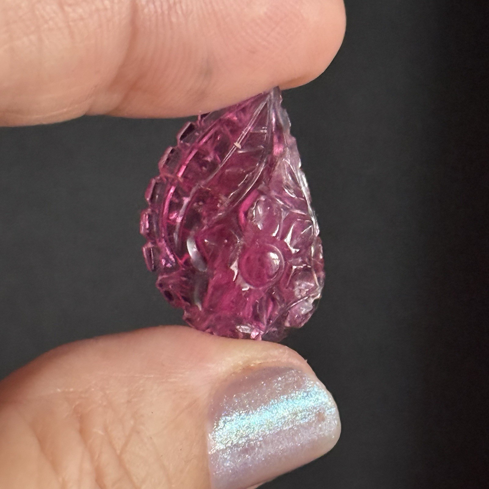 11.45ct 23.8c15.2×4.5mm Carved Rubelite Pink Tourmaline Flat Back Cabochon Gem