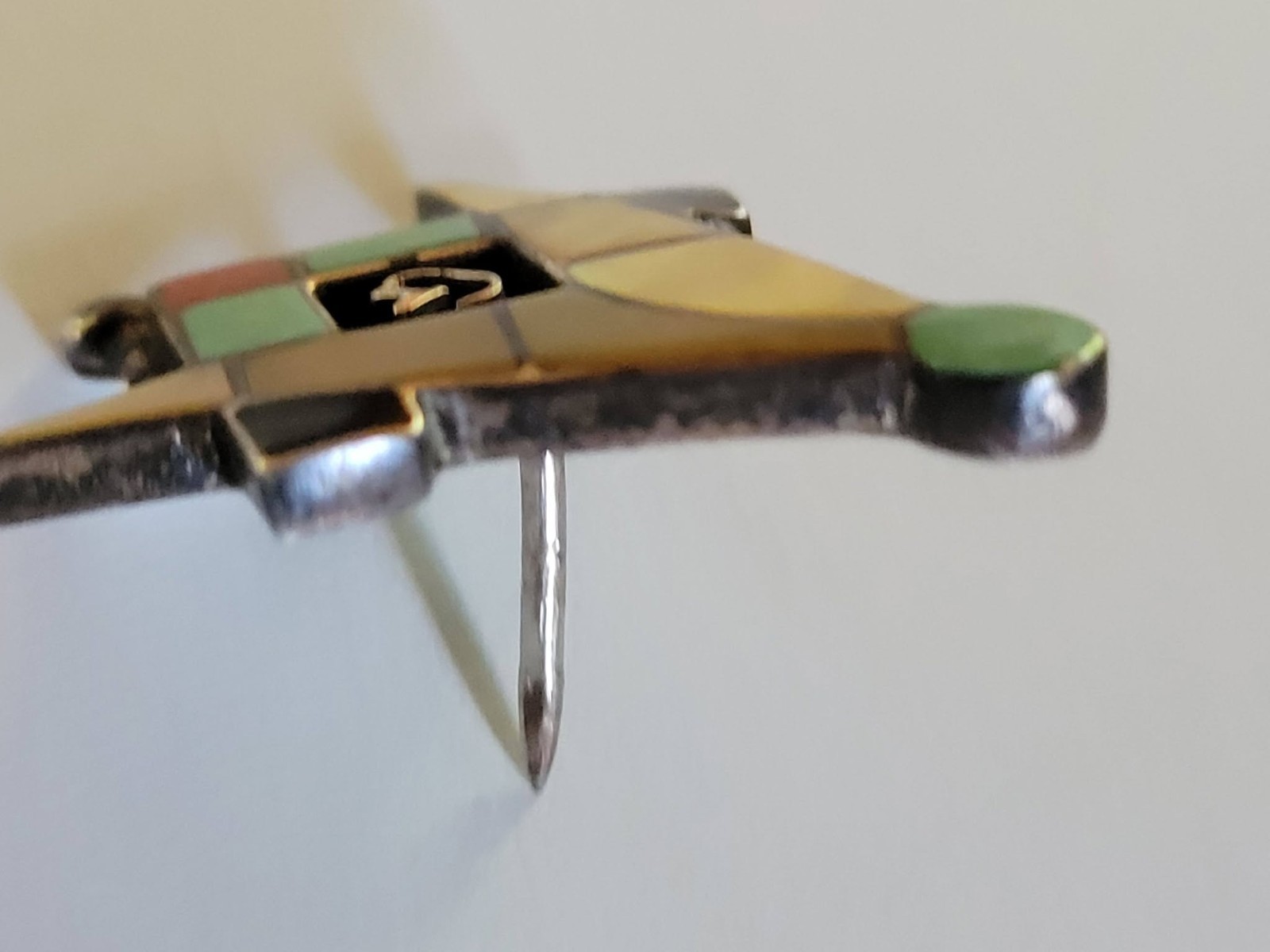 Vintage Zuni Masonic Pin Sterling Silver Multi Inlay Turquoise Native American