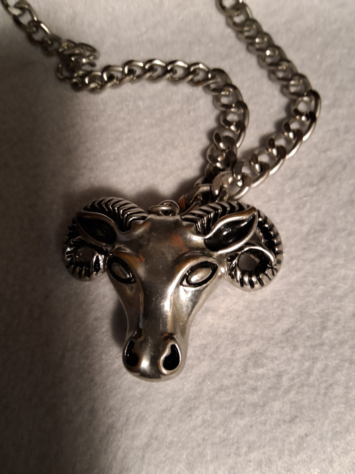 Mens Chain Necklace With Pendant Ram. Silver Color Chunky Chain. Up To 28in.