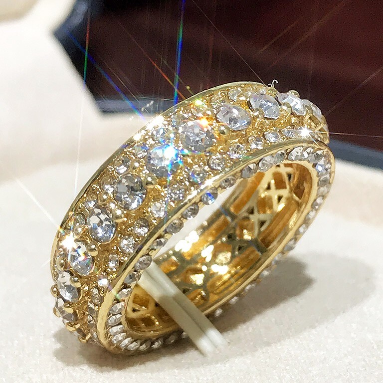 2.15CT Simulated Diamond Rings 18K Yellow Gold Plated Rings Gift For Girlfriend