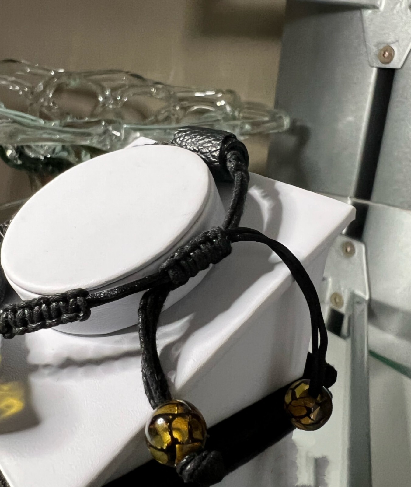 Amber macrame leather cuff bracelet jewelry for women Handmade One-of-a-Kind