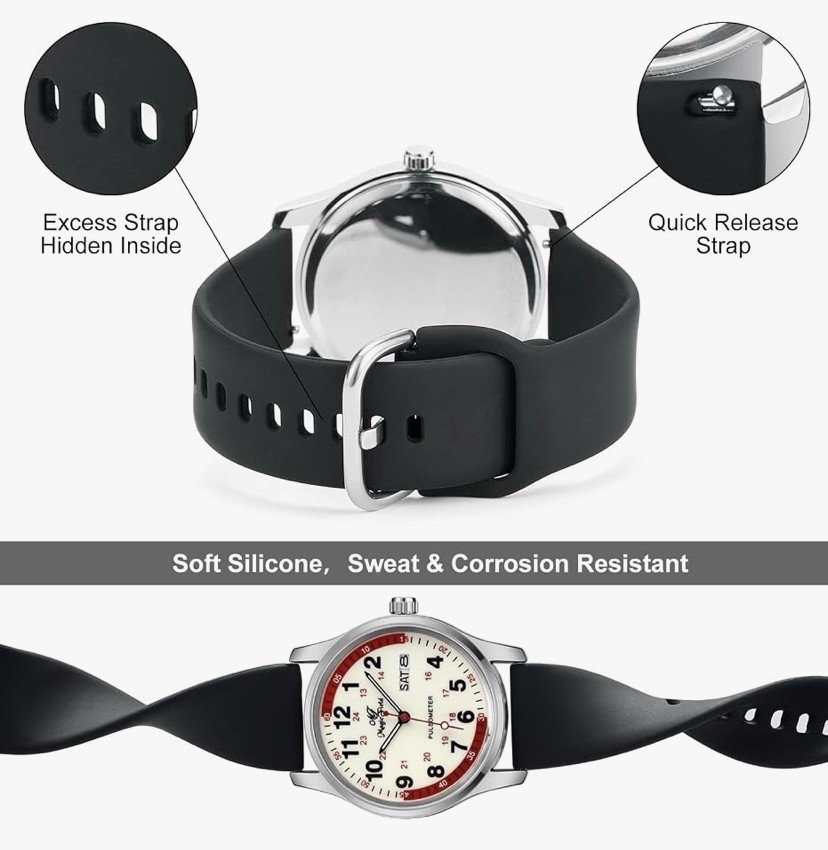 ManChDa Nurse Scrub Watch Pulsometer Medical Grade Silicone Band Quartz Dial NEW