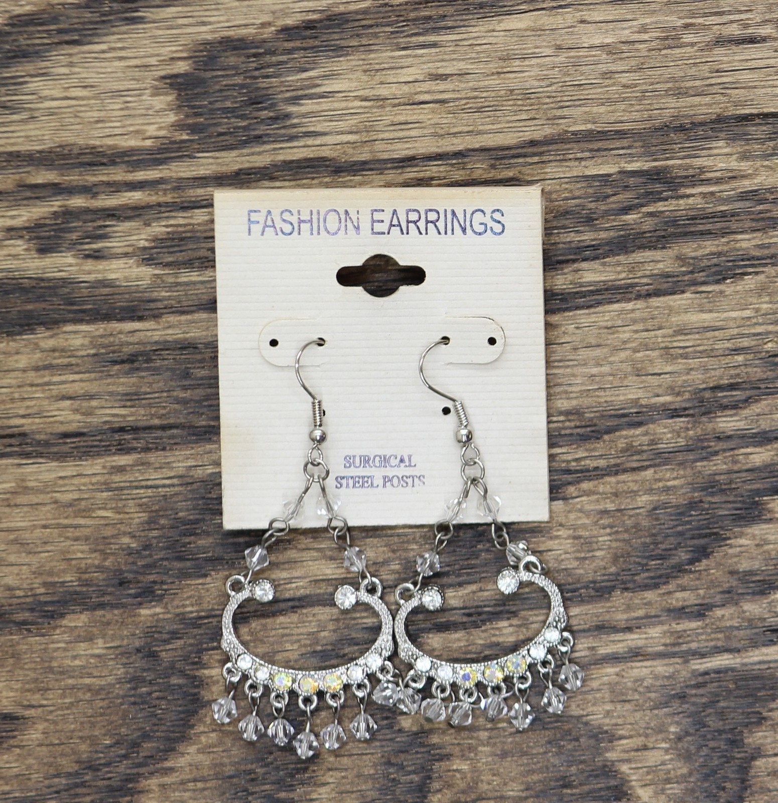 Fashion Earrings Dangly Chandelier Beaded Rhinestone Earrings Silver Gray 2.5″