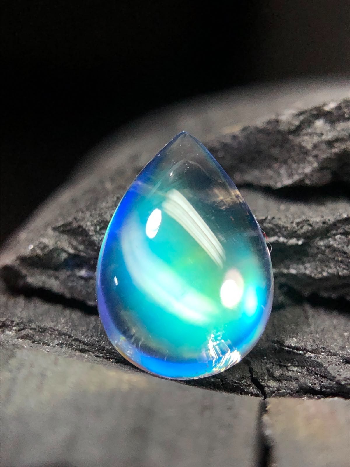 Natural Madagascar Moonstone 10×7 MM White Color With Blue Fire Pear Cabochon