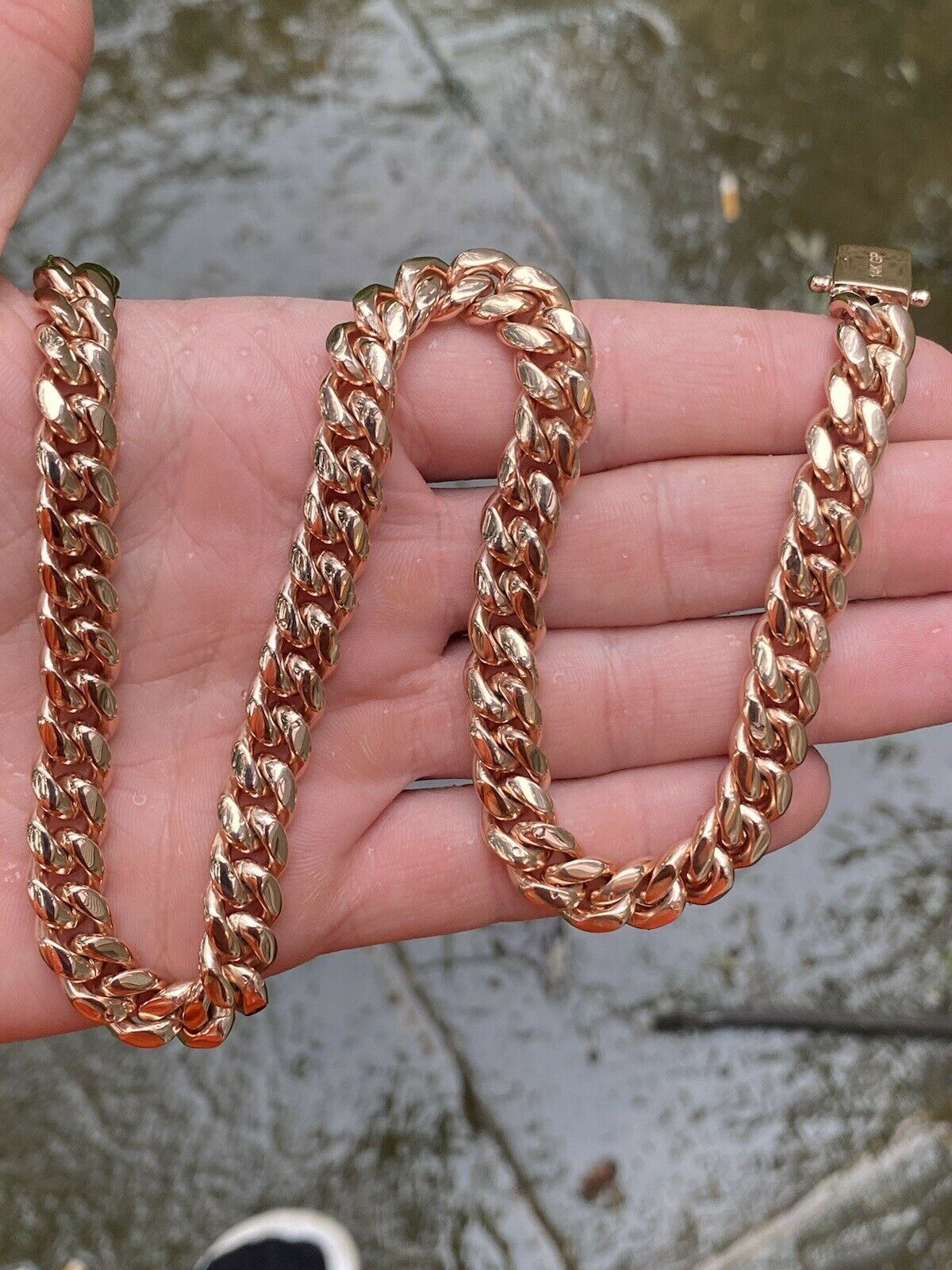 10mm Mens Miami Cuban Link Choker 14k Rose Plated Stainless Steel Chain Hip-Hop
