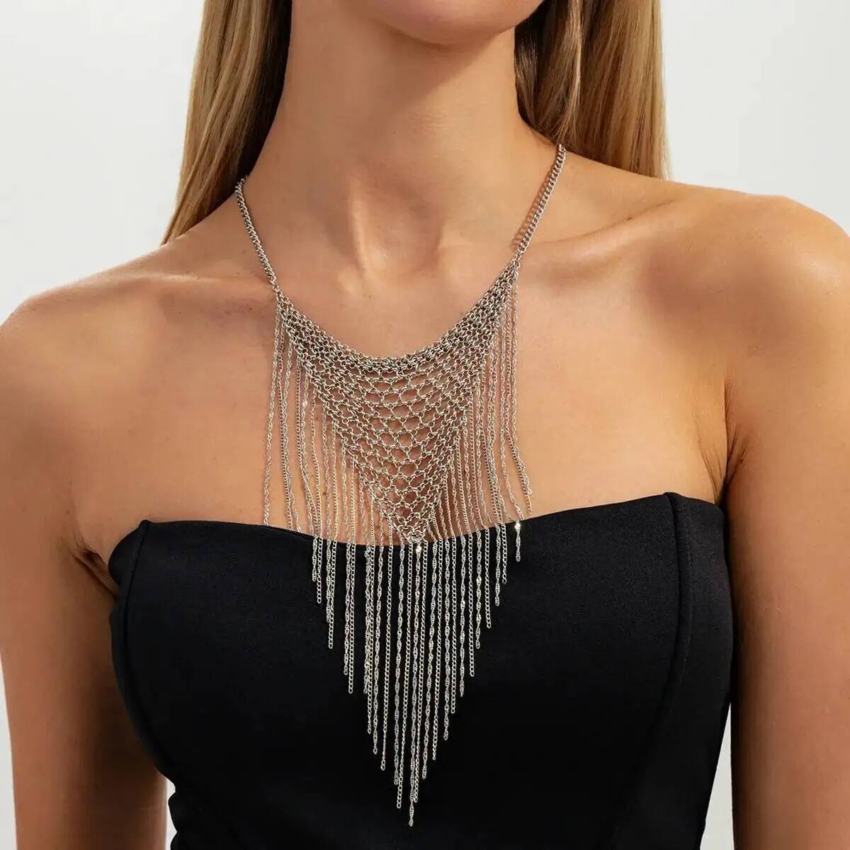 Vintage Simulated Pearl Oval Pendant Necklace Long Chain Tassel Jewelry Women