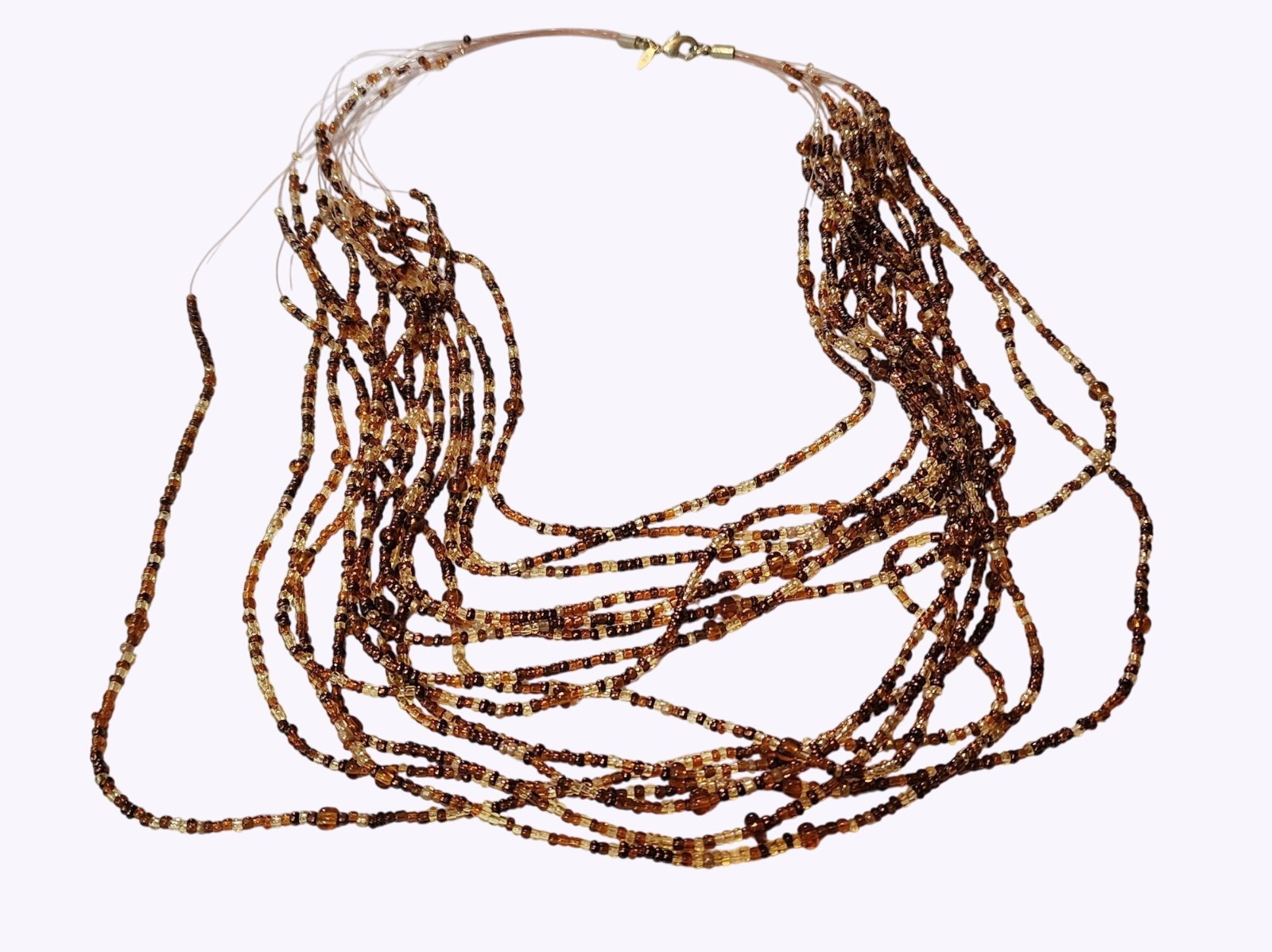 Multistrand Brown & Amber Seed Bead Necklace 20″ With Lobster Clasp By Avon