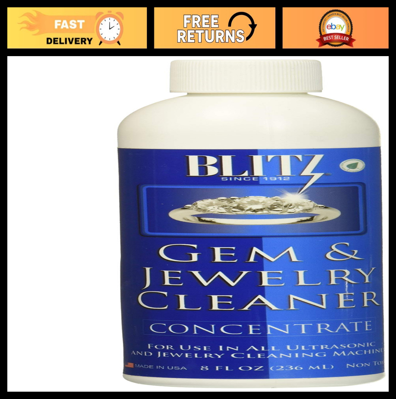 Jewelry Cleaner Concentrate – 8 oz Gem & Jewelry Cleaning Solution, Safe & Effec