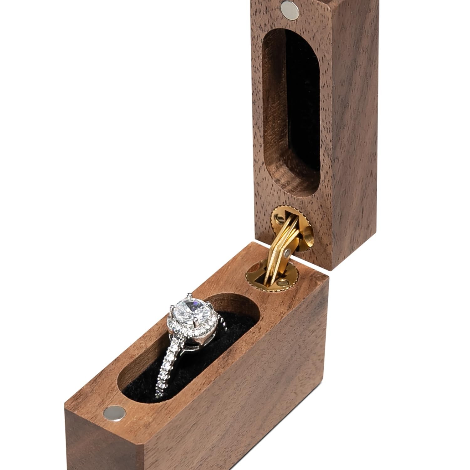 Engagement Ring Box – Slim Walnut Wood Case for Proposal & Wedding | Engraved ‘H