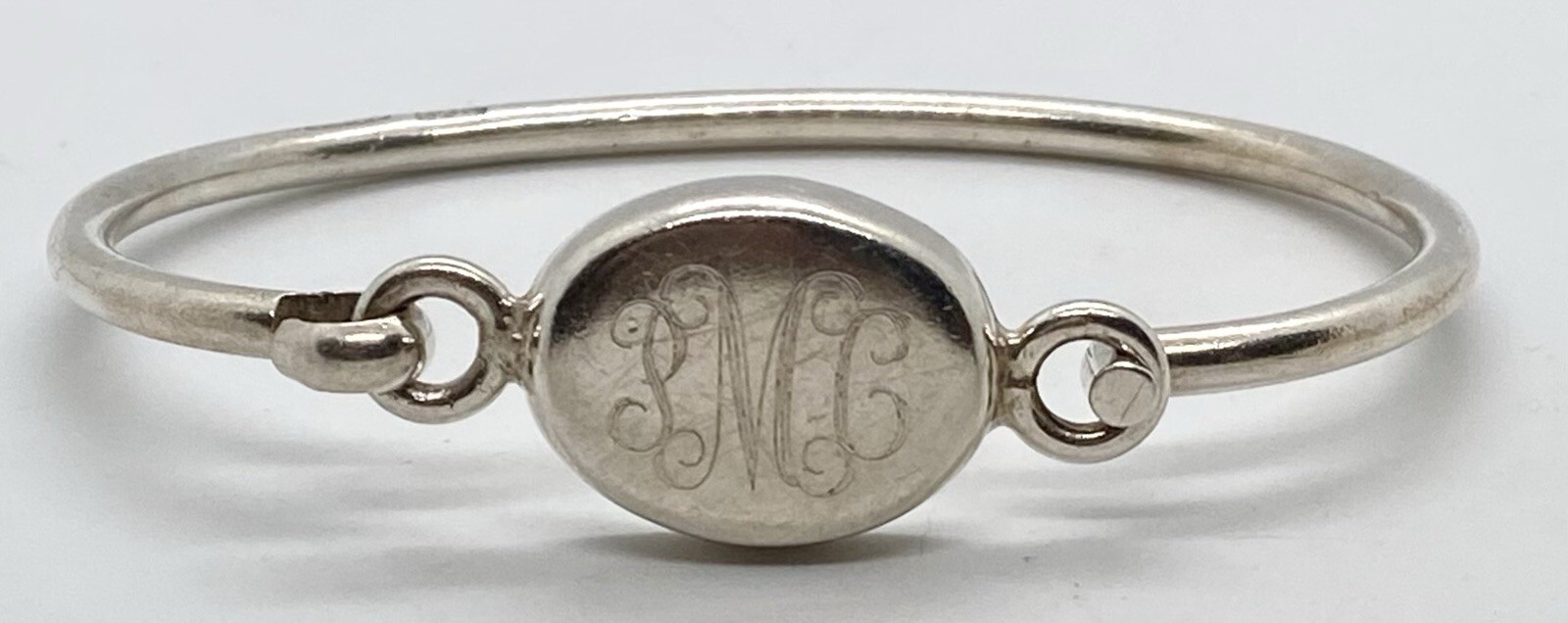 STERLING SILVER Bracelet Latch Bangle Initials PCM 17.1g FITS TO 6-1/2” Wrists