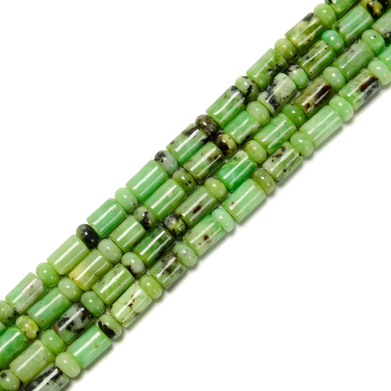 Natural Chrysoprase Cylinder Tube With Rondelle Beads Size 6x9mm 15.5” Strand