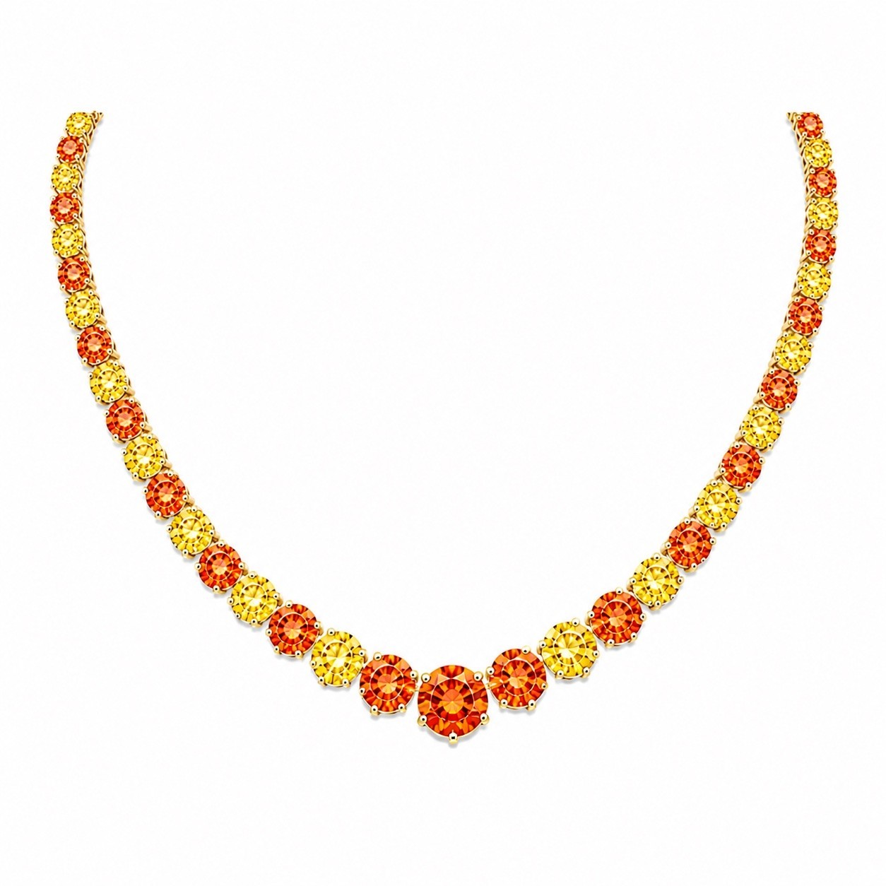12Ct Round Lab-Created Orange & Yellow Sapphire Necklace 14K Yellow Gold Plated