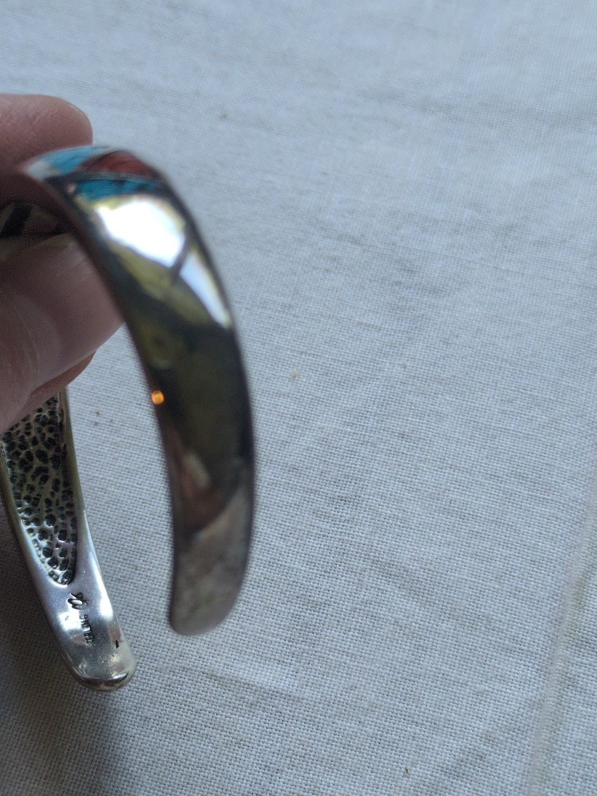 VTG Old Carlisle 925 Silver Crushed Turquoise & Coral Cuff Bracelet 25.0 g