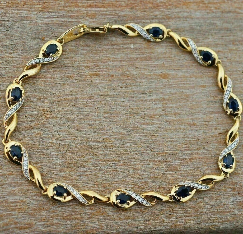 7.2Ct Oval Lab-Created Black Onyx Women’s Tennis Bracelet 14K Yellow Gold Plated