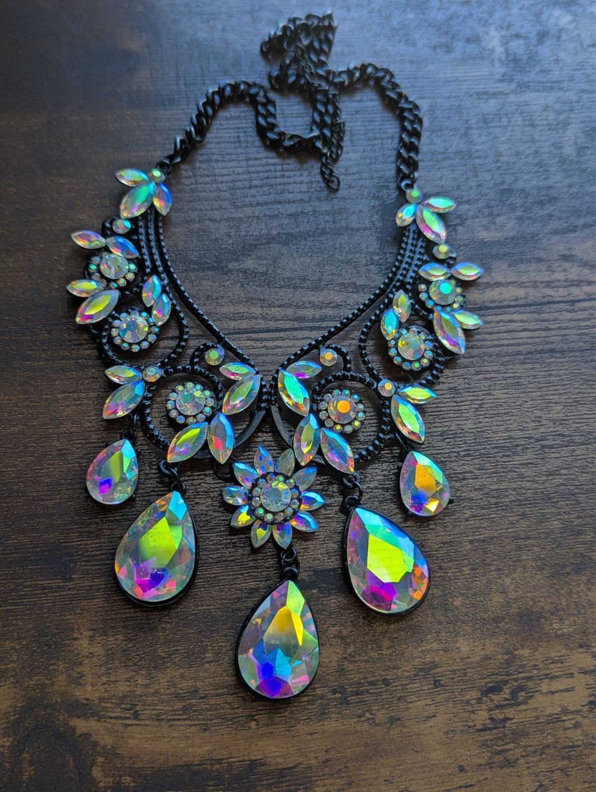 AB Iridescent Crystal Choker Rhinestone Necklace ONLY Bridal Prom Pageant