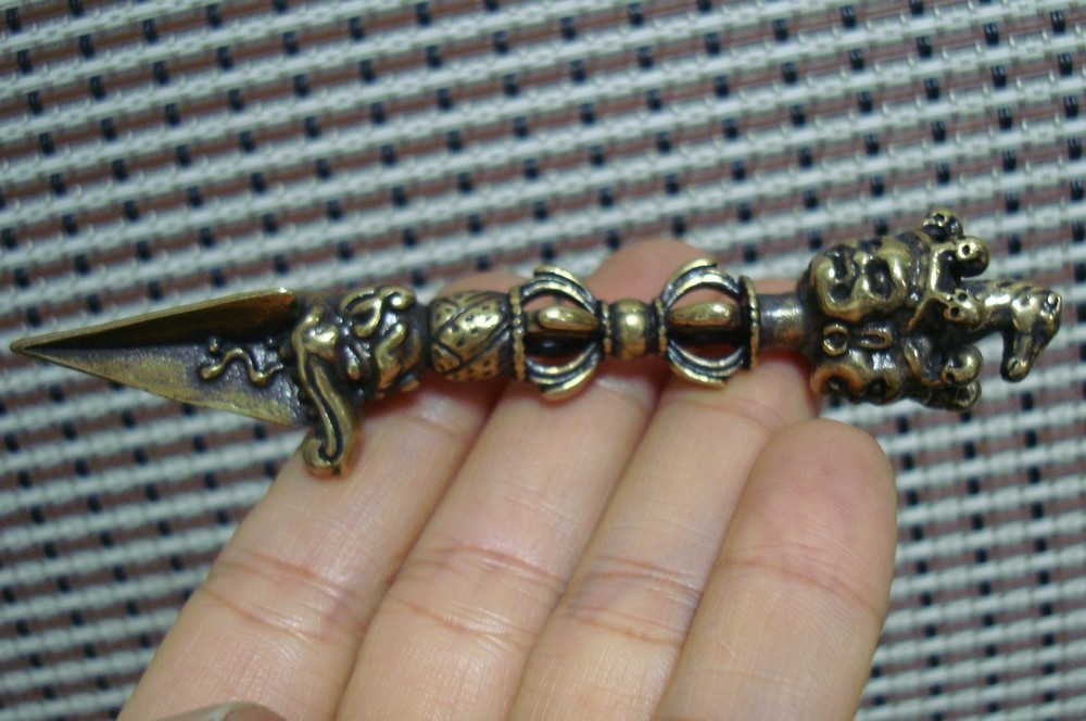 Vintage Style Pure Brass Faces Vajrakilaya Charm Pendant for Home and Bags Decor