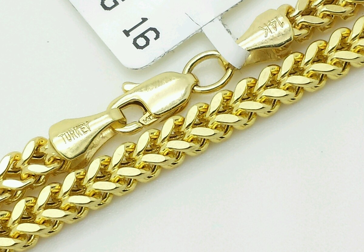 14k Yellow Gold Square Box Franco Necklace Pendant Chain 3.2mm 18-24″