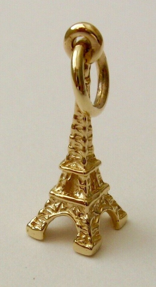 SOLID 9K 9ct Yellow Gold 3D EIFFEL TOWER PARIS FRANCE Charm/Pendant