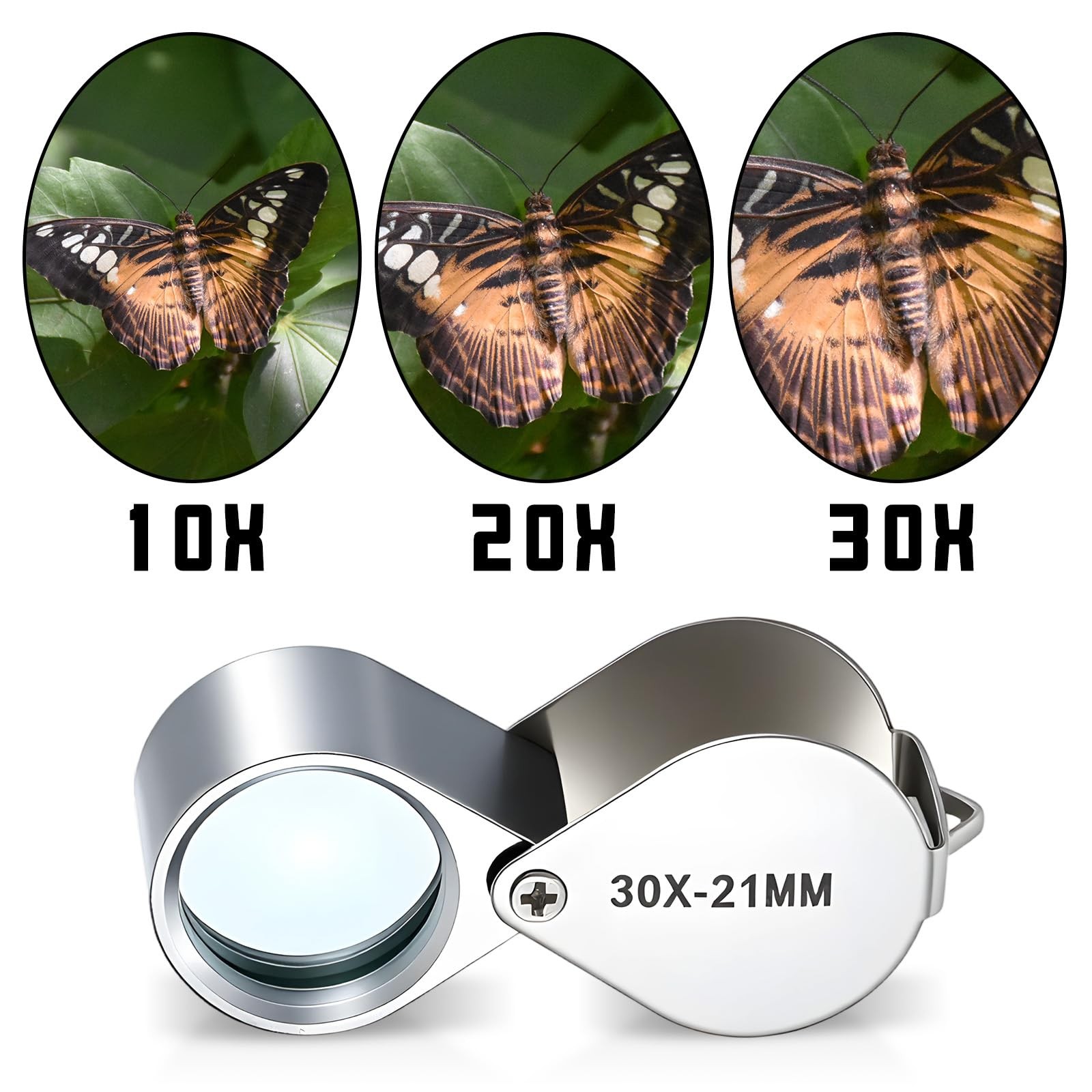 3 Pieces 10x Loop Magnifier Loupe Jewelry 10x 20x 30x 20mm Eye Loops Foldable