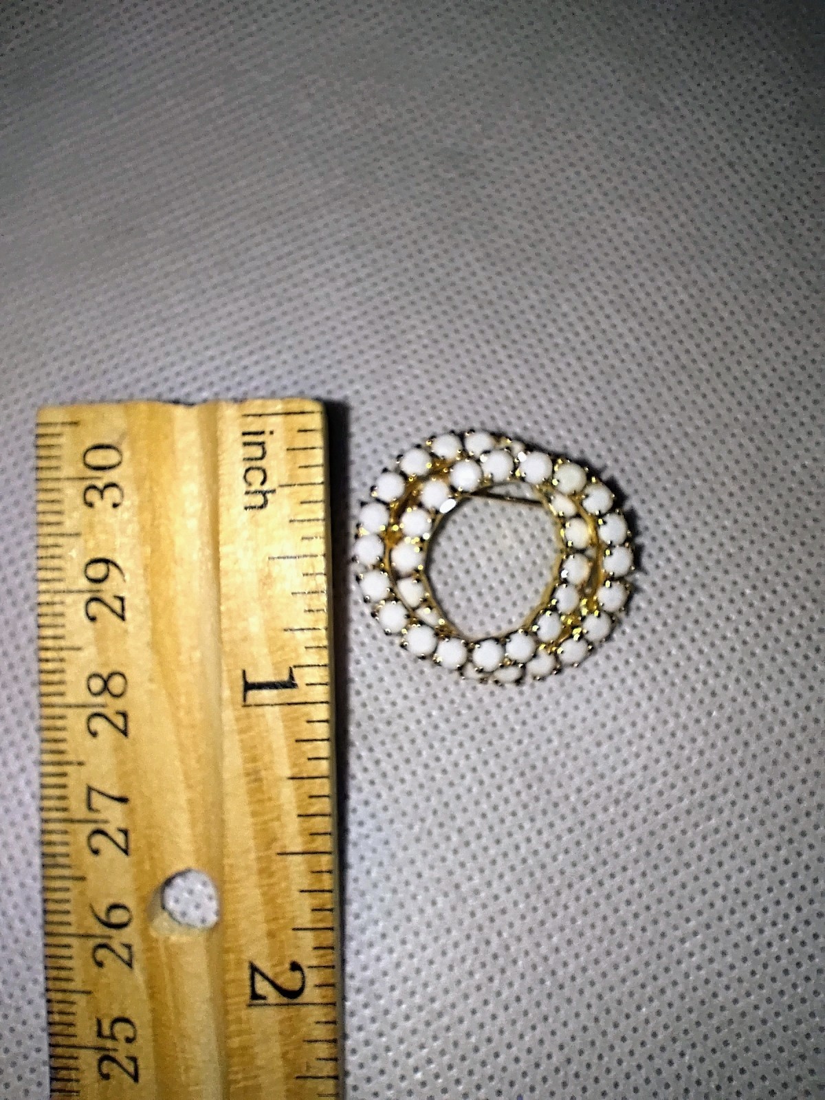 Vintage Estate White Opal Double Circle Goldtone Brooch, Pin about 1 Inch