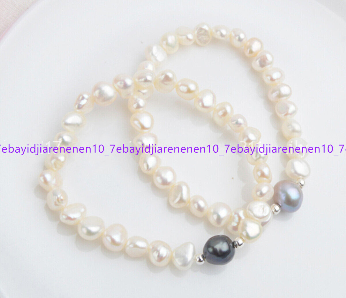 Real Natural 7-8mm White Black Gray Freshwater Baroque Pearl Bracelets 7.5”