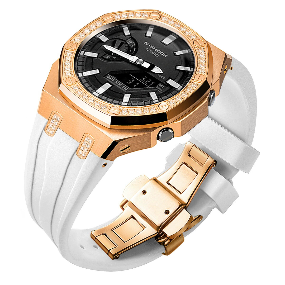 Bling Diamond Stainless Steel Bezel Mod Kit Case Band for G-SHOCK GA-2100 GA2110