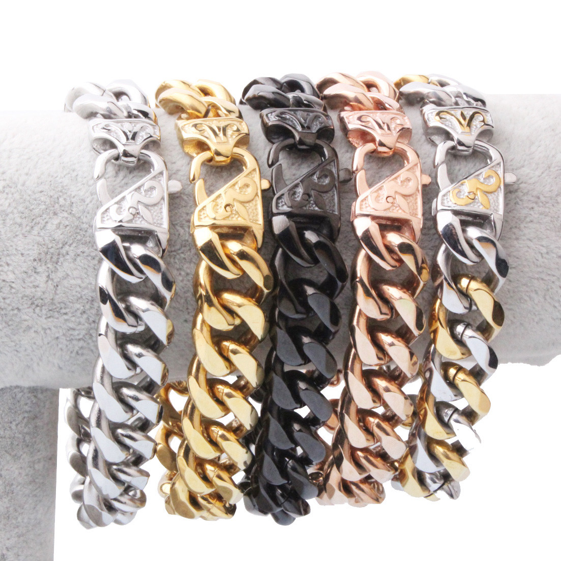 Fashion 13/15mm 316L Stainless Steel Cuban Curb Chain Mens Bracelet Bangle 7-11″