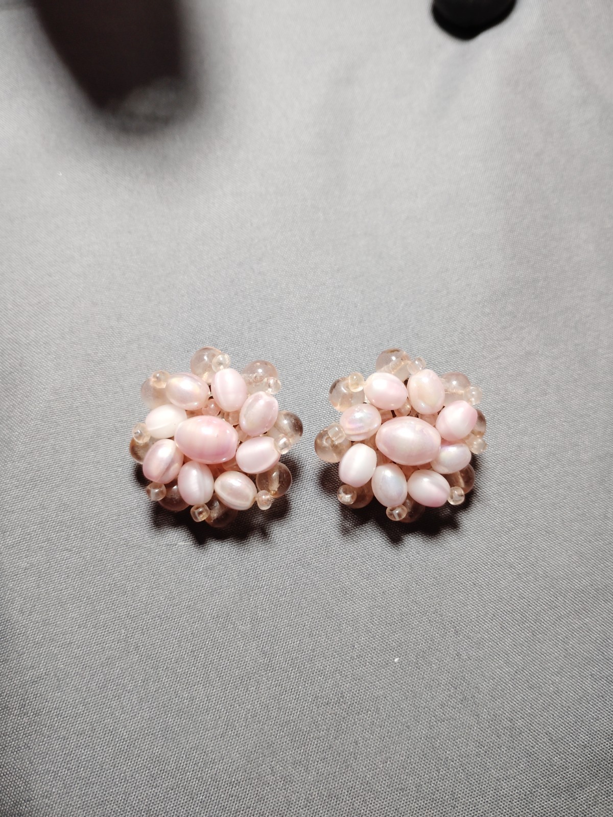 Vintage West Germany Pink Beaded Cluster Clip On Earrings Made in Western German