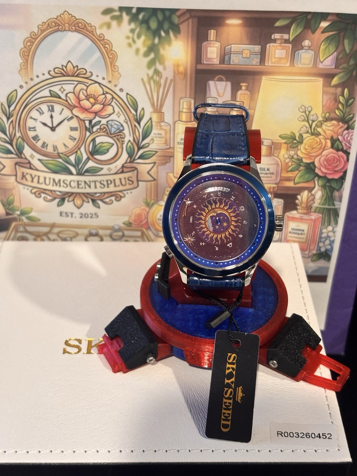 SKYSEED Celestial Blue Automatic Wristwatch, Exhibition Caseback, Leather Band