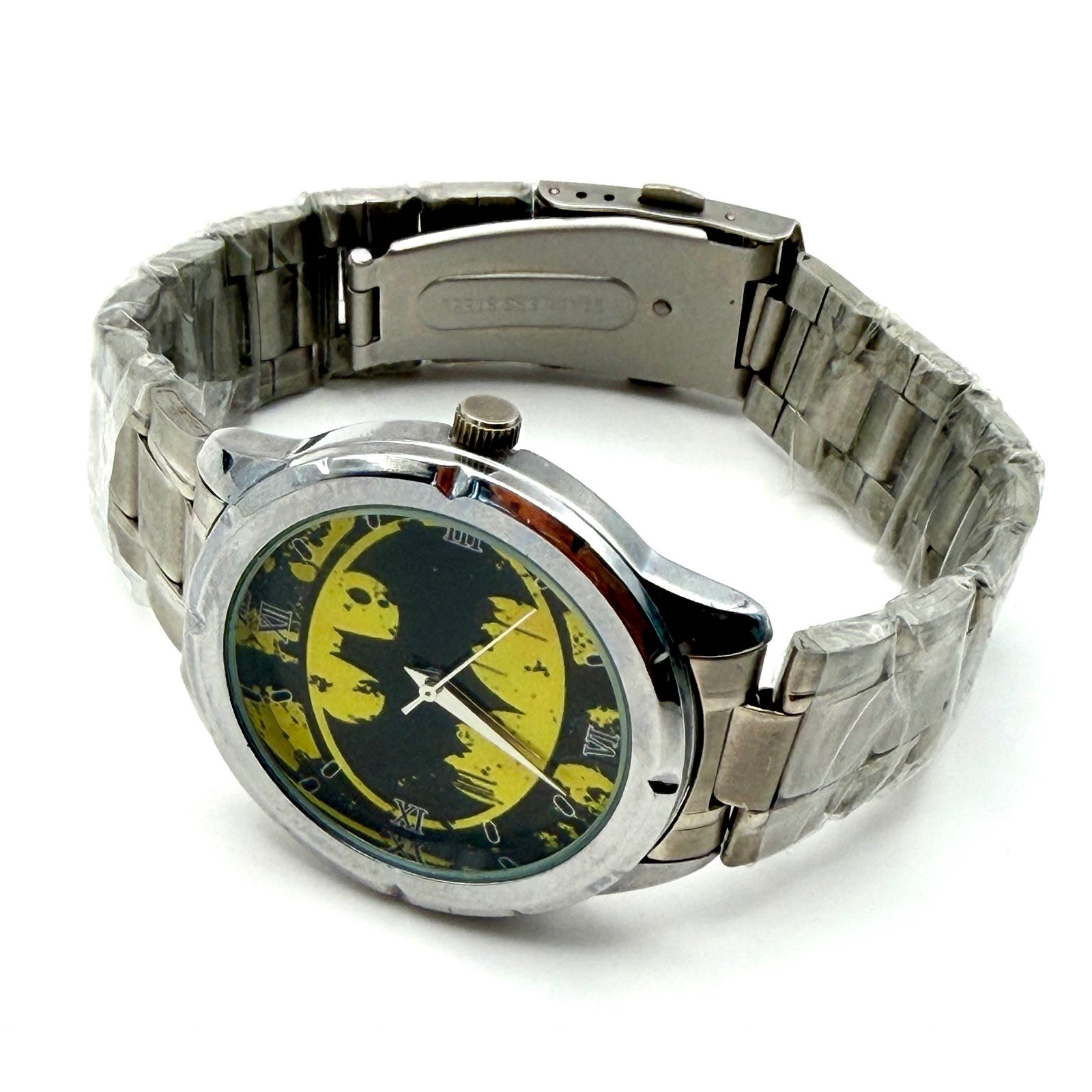 Batman DC Comics Watch Silver Tone Stainless Steel Link Bracelet New Battery
