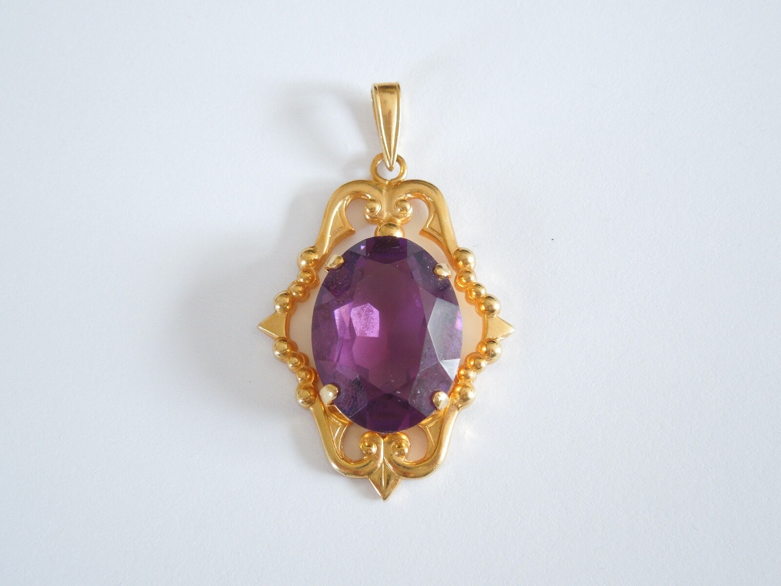 Pendant Stone Purple Color Gold Punze Vintage Fashion 0.3oz/1 13/16x1in